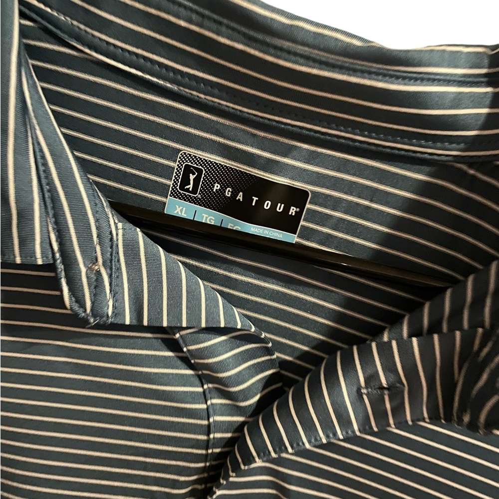 PGA tour - Gray/blue/white stripe golf shirt. XL‎